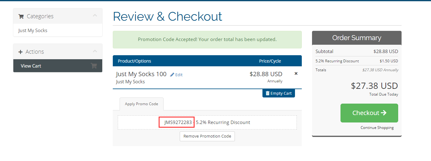 Just My Socks coupon example