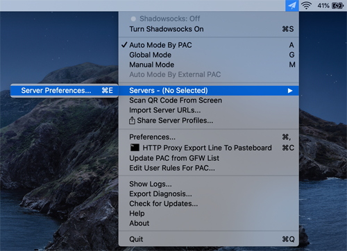 Open server preferences