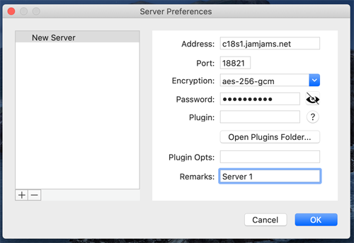 Enter server details