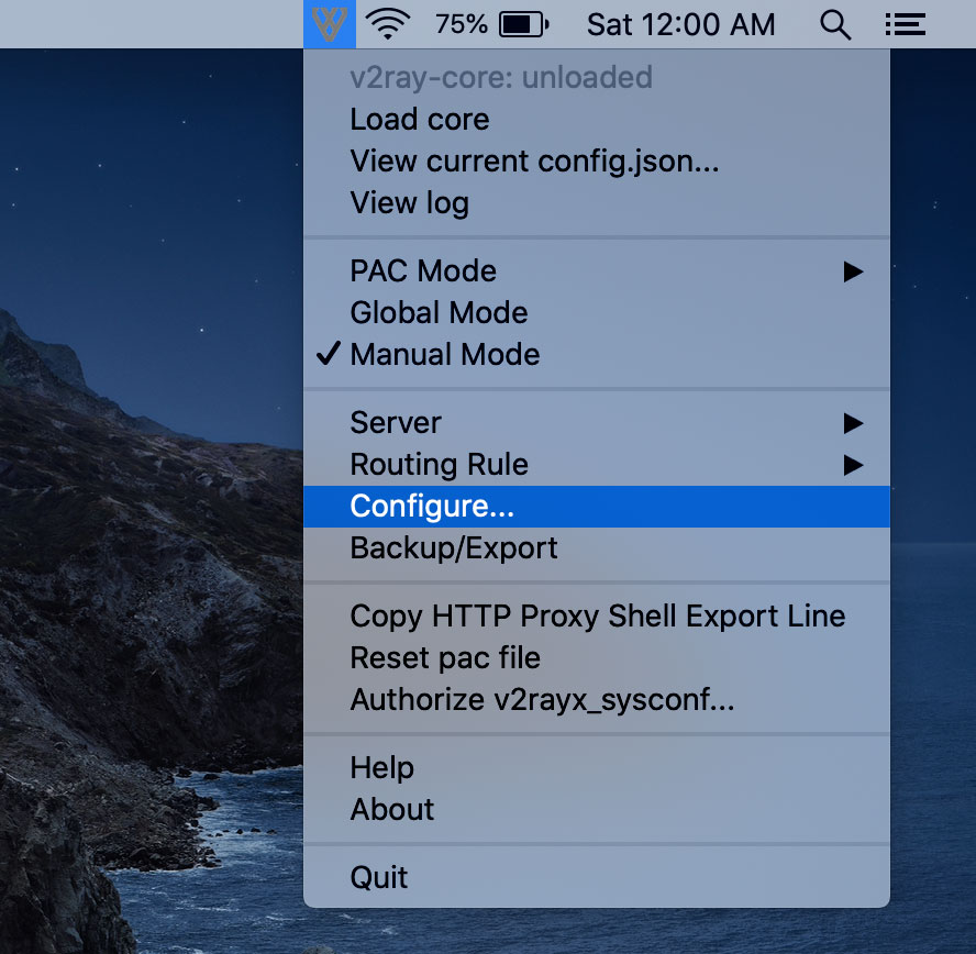 Open V2RayX settings