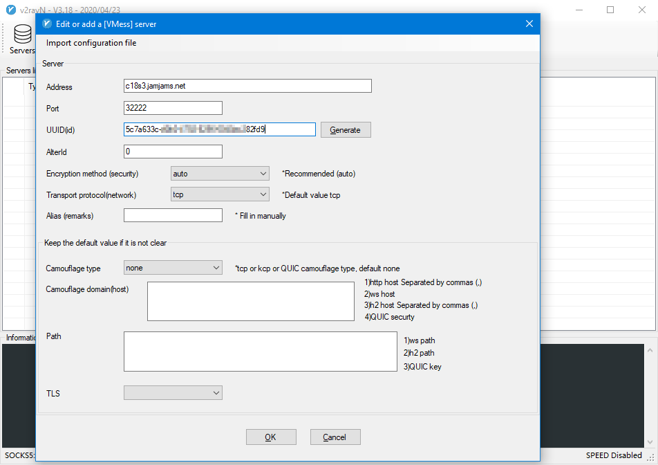 Enter V2Ray parameters